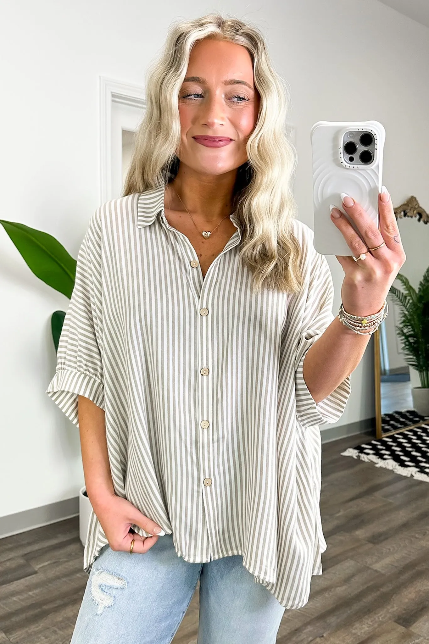 JoJo Striped Button Down Relaxed Top - BACK IN STOCK