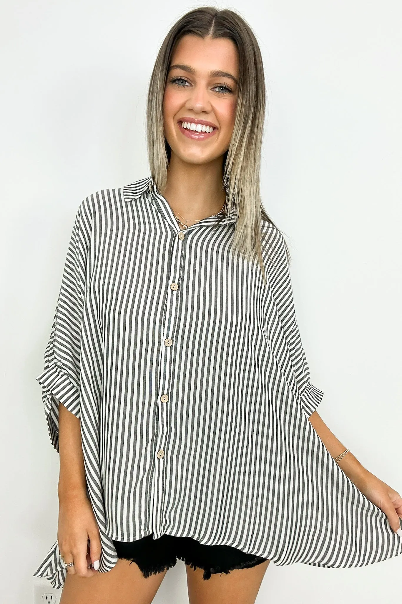 JoJo Striped Button Down Relaxed Top - BACK IN STOCK