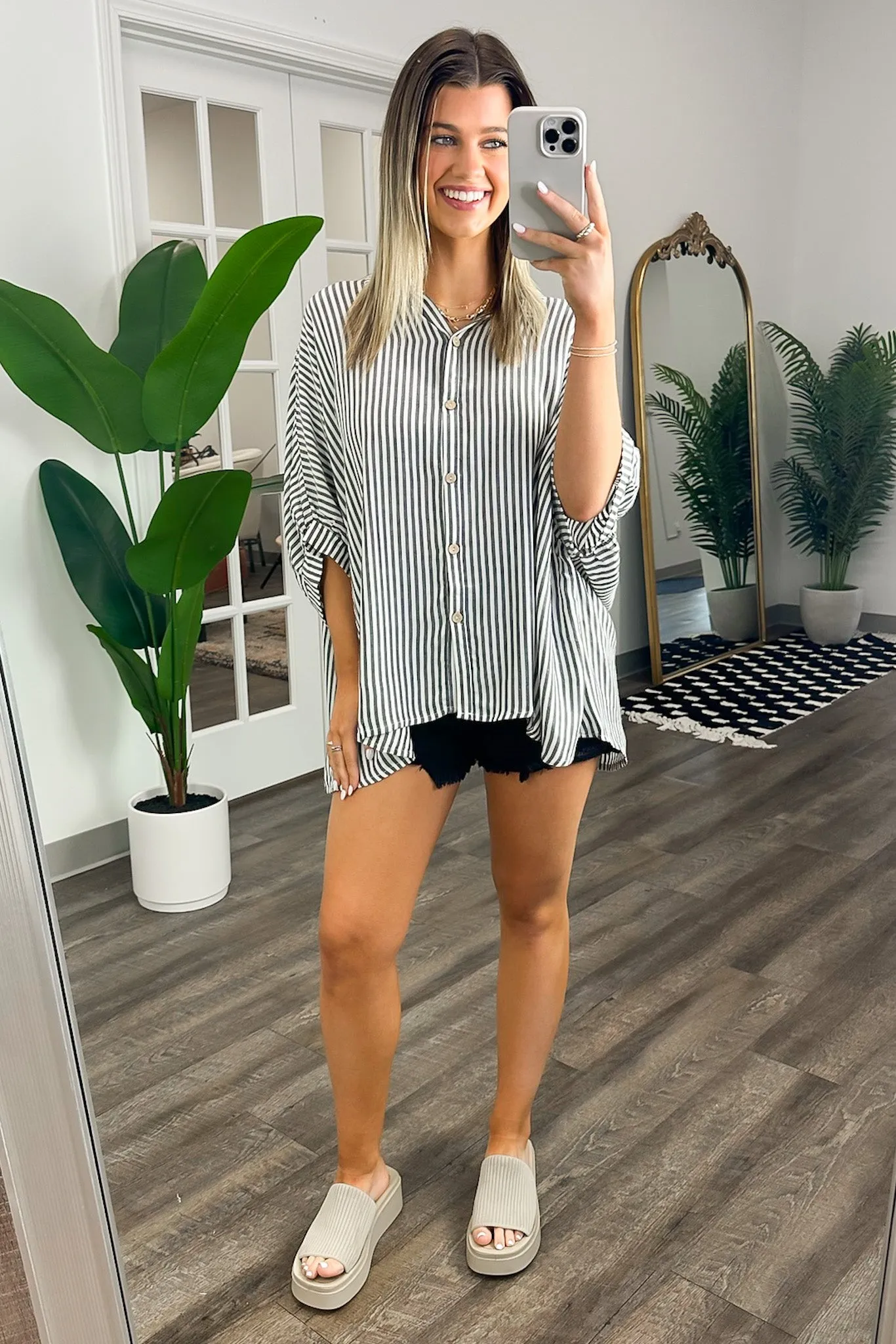 JoJo Striped Button Down Relaxed Top - BACK IN STOCK