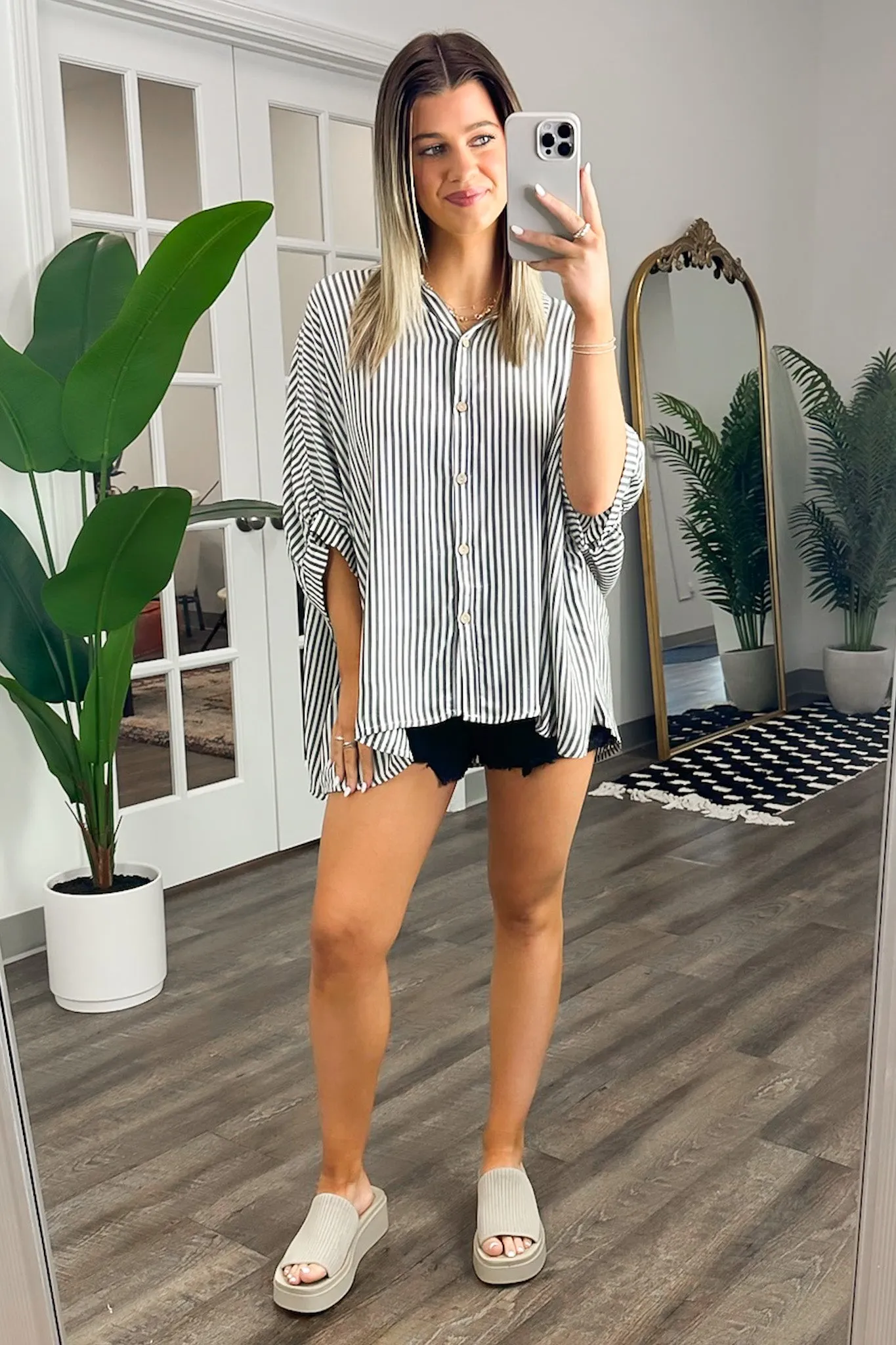 JoJo Striped Button Down Relaxed Top - BACK IN STOCK