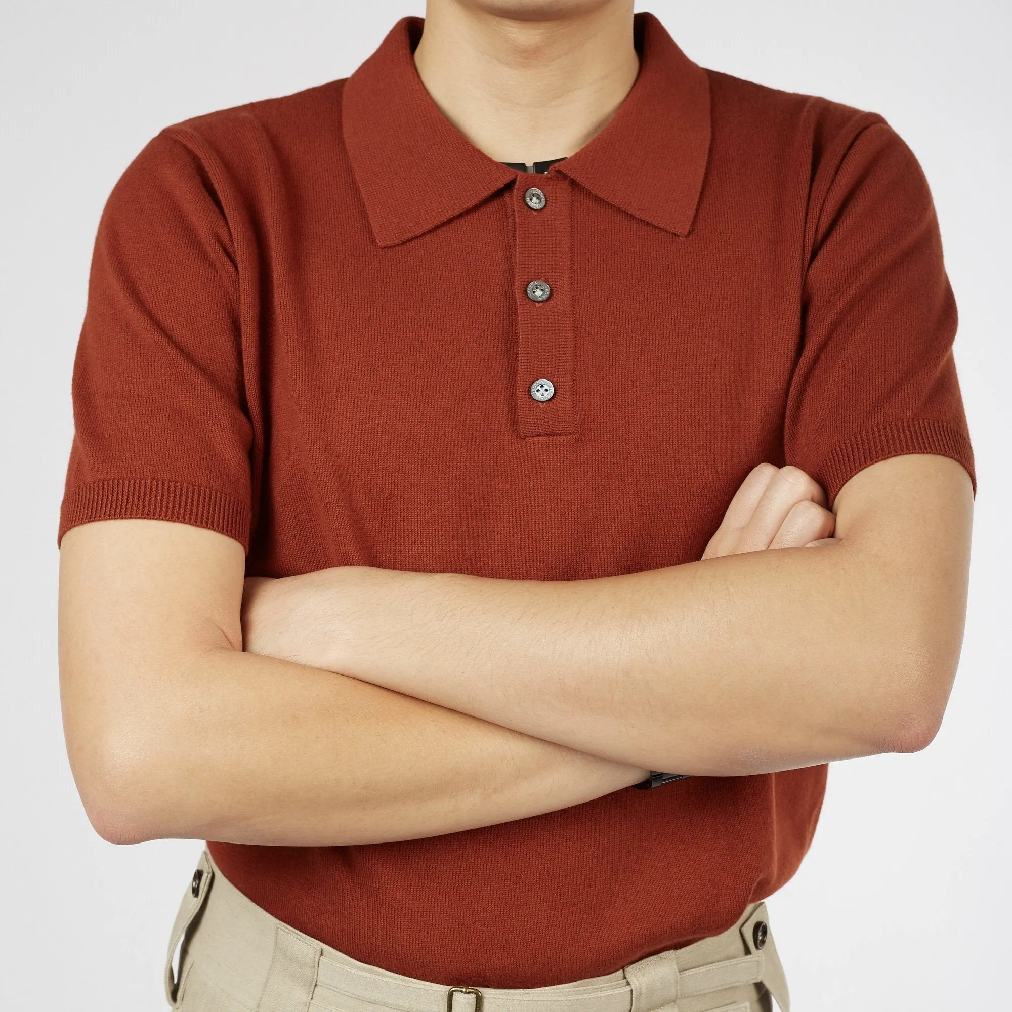 Knitted Cashmere Blend Short Sleeve Polo