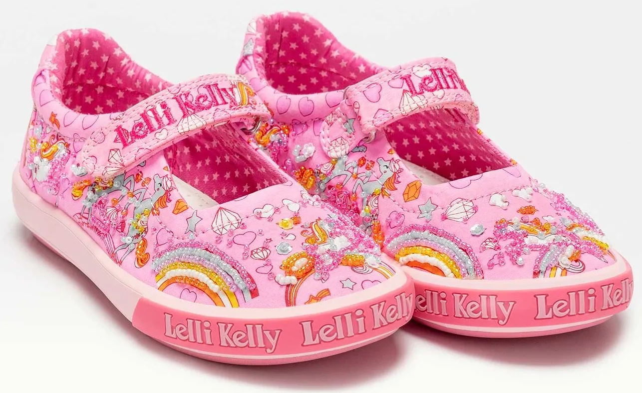 Lelli Kelly LK 1050 Dorothy Unicorn Canvas Dolly Shoes Rosa Pink Multi