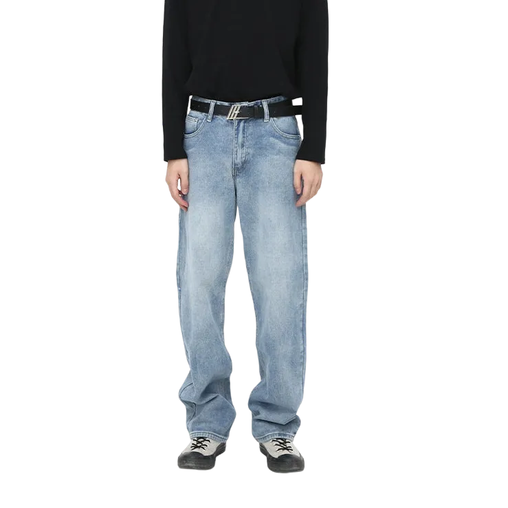 Light Wash Relaxed Straight Fit Denim Jeans