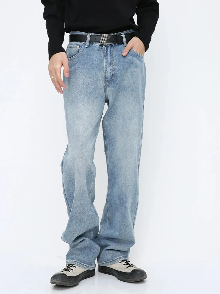 Light Wash Relaxed Straight Fit Denim Jeans