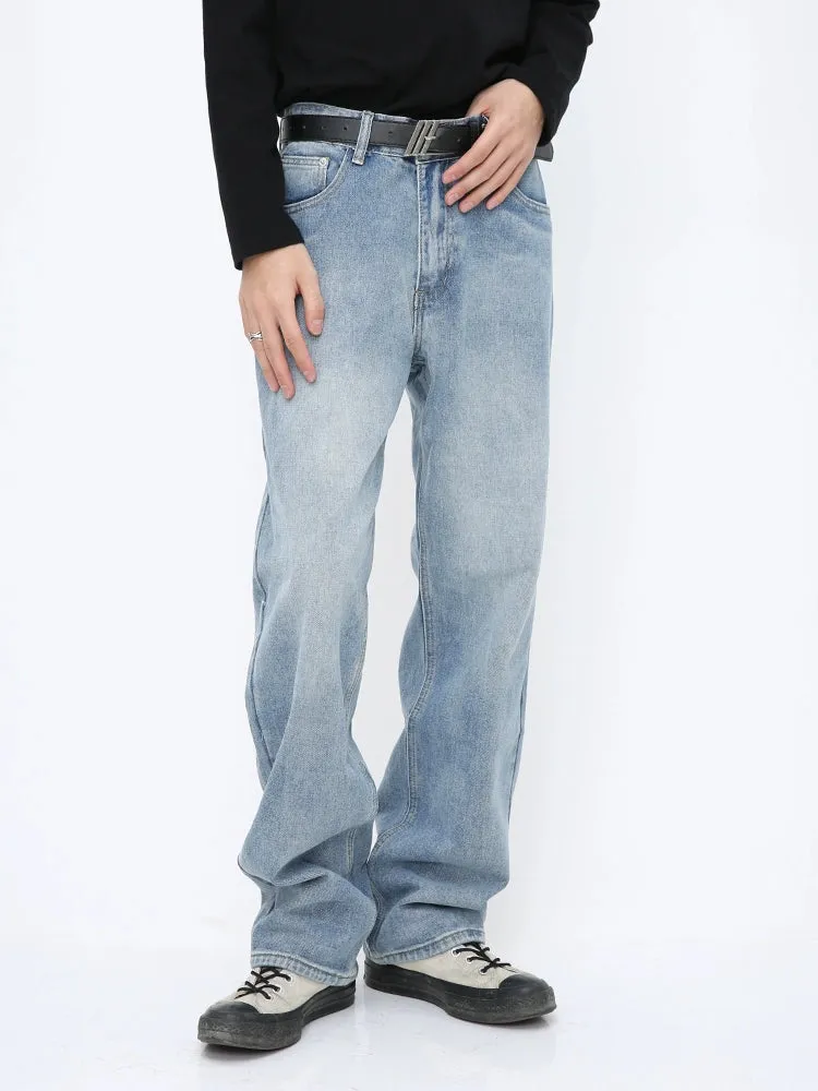 Light Wash Relaxed Straight Fit Denim Jeans