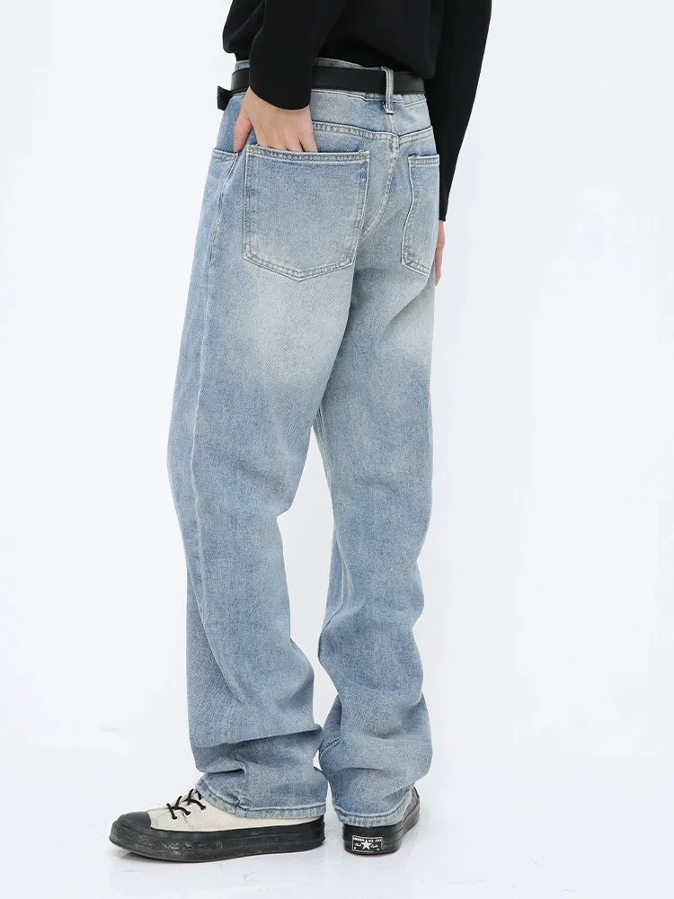 Light Wash Relaxed Straight Fit Denim Jeans