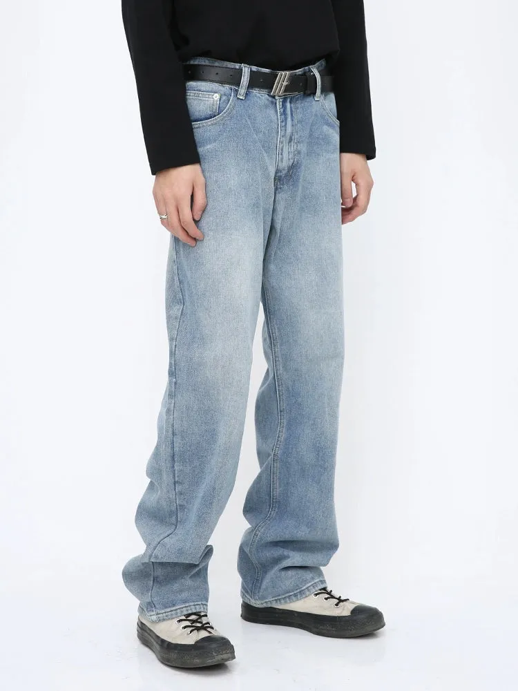 Light Wash Relaxed Straight Fit Denim Jeans