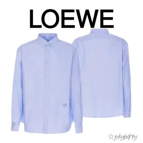 LOEWE  |Long Sleeves Plain Cotton Logo Luxury Shirts