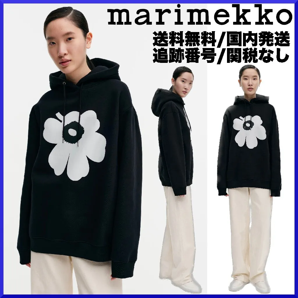 marimekko  |Flower Patterns Unisex Rib Street Style Long Sleeves Plain