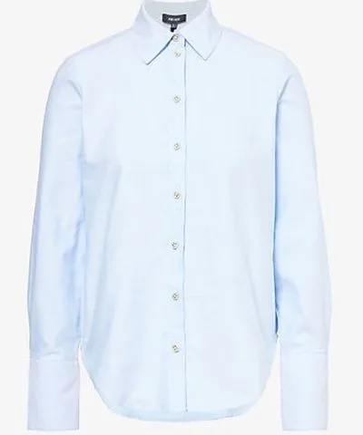 ME AND EM Womens Pale Blue Oxford Lived In Forever long-sleeves cotton-poplin shirt