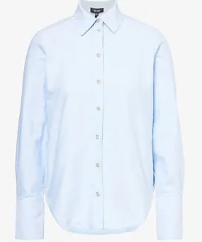 ME AND EM Womens Pale Blue Oxford Lived In Forever long-sleeves cotton-poplin shirt