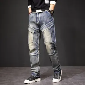 Men's Patchwork Casual Denim Multi-Pocket Straight Leg Cargo Pants