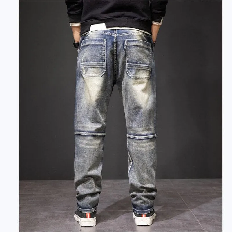 Men's Patchwork Casual Denim Multi-Pocket Straight Leg Cargo Pants