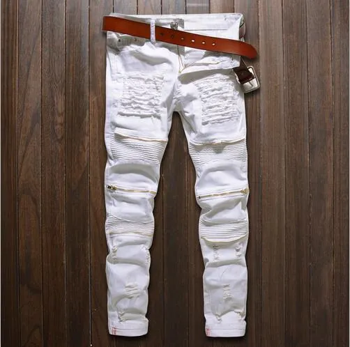 Men's Solid Casual Ripped Knee Slim Fit Hip Hop Stretch Denim Jeans