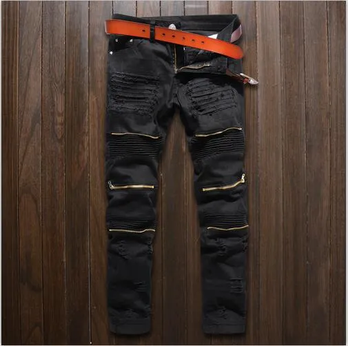 Men's Solid Casual Ripped Knee Slim Fit Hip Hop Stretch Denim Jeans