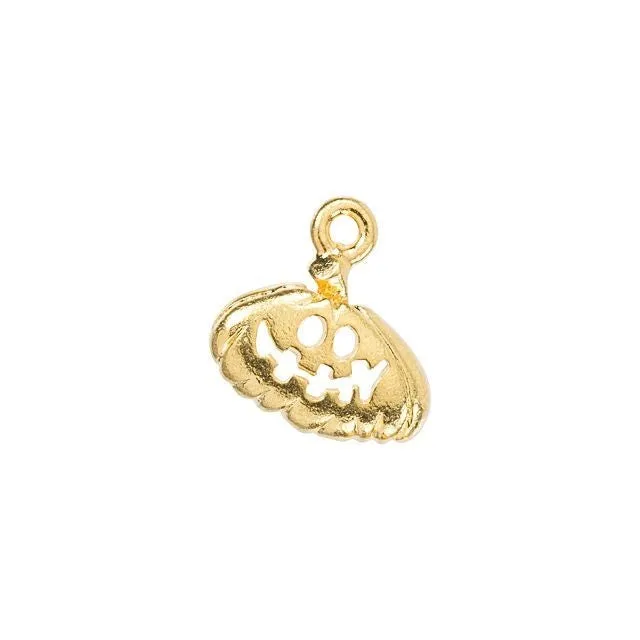 Metal Charm, Jack-o-Lantern Pumpkin, Gold Plated (1 Piece)