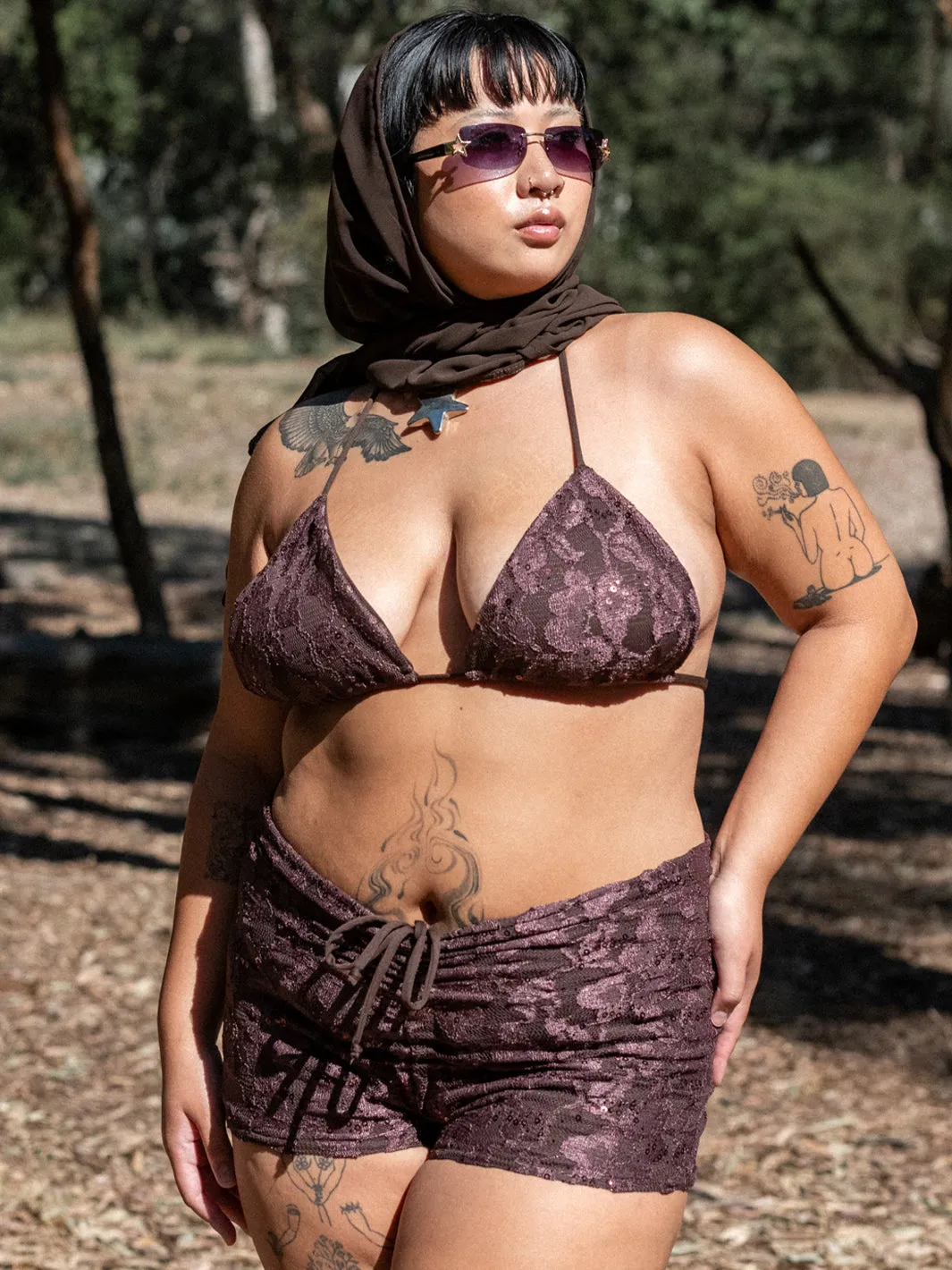 MIA BIKINI TOP - BROWN LACE