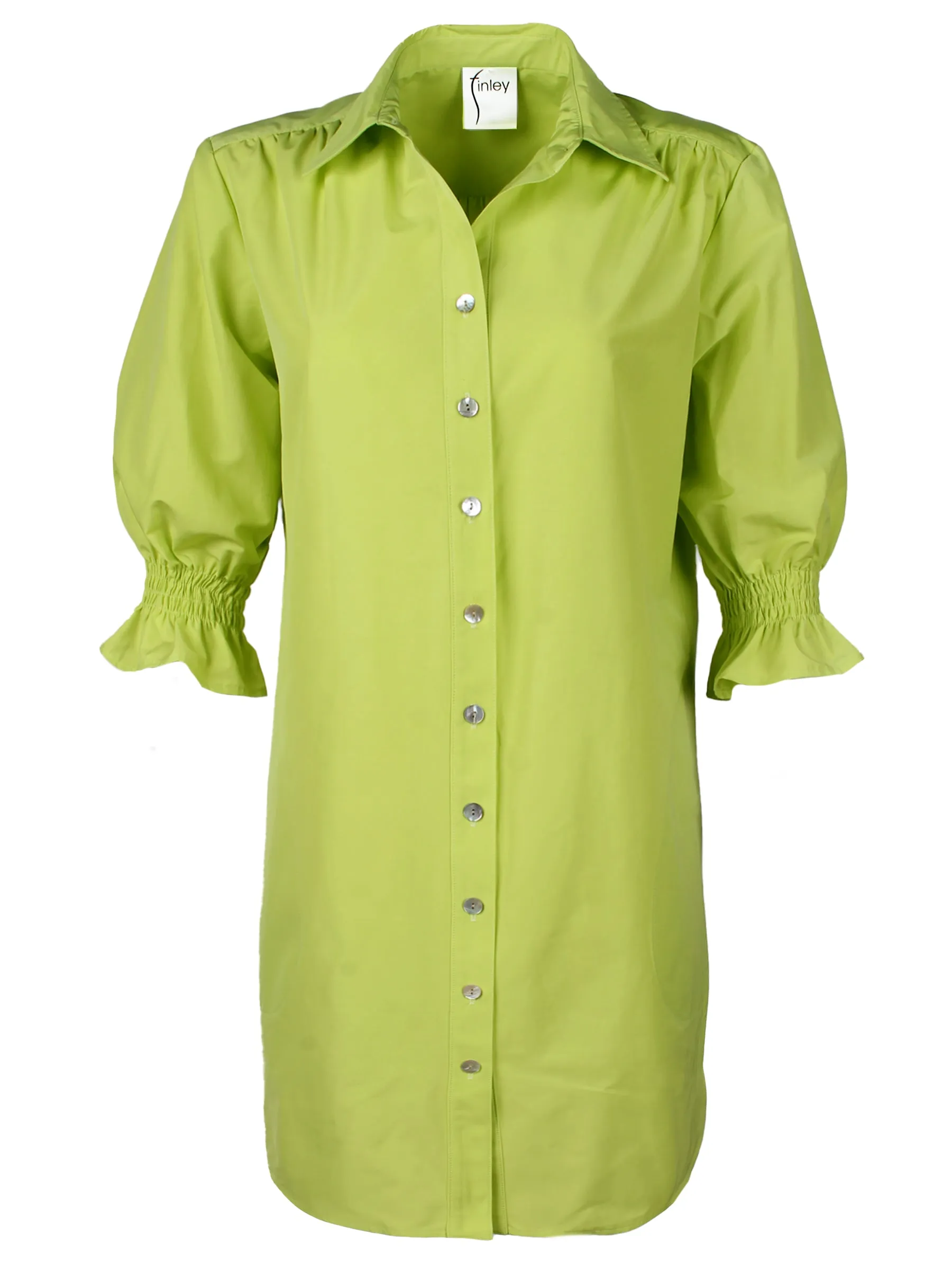 Miller Puff Sleeve Neon Lime Shirt Dress Techy Taffeta