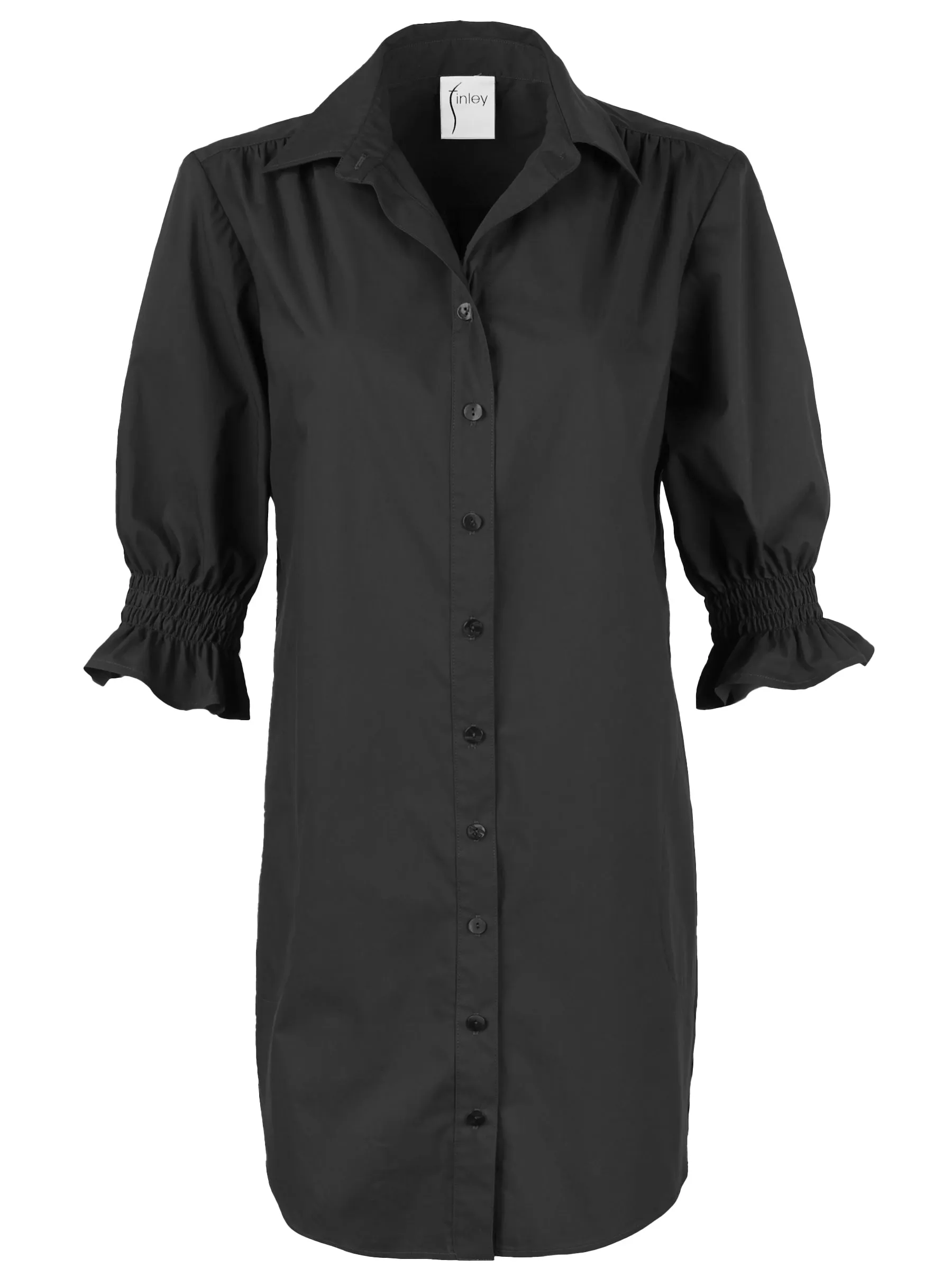 Miller Puff Sleeve Shirt Black Dress Crisp Cotton