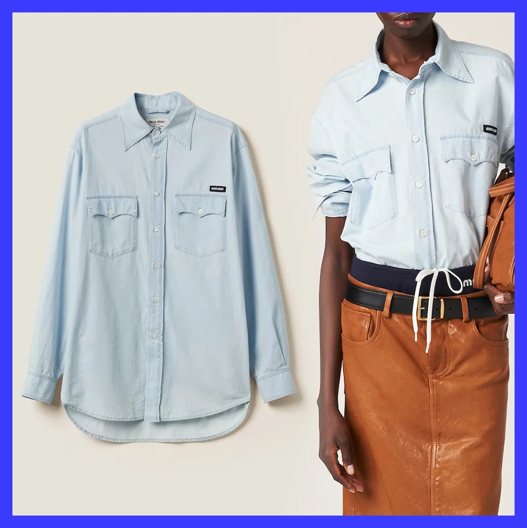 MiuMiu  |Long Sleeves Plain Cotton Logo Shirts & Blouses