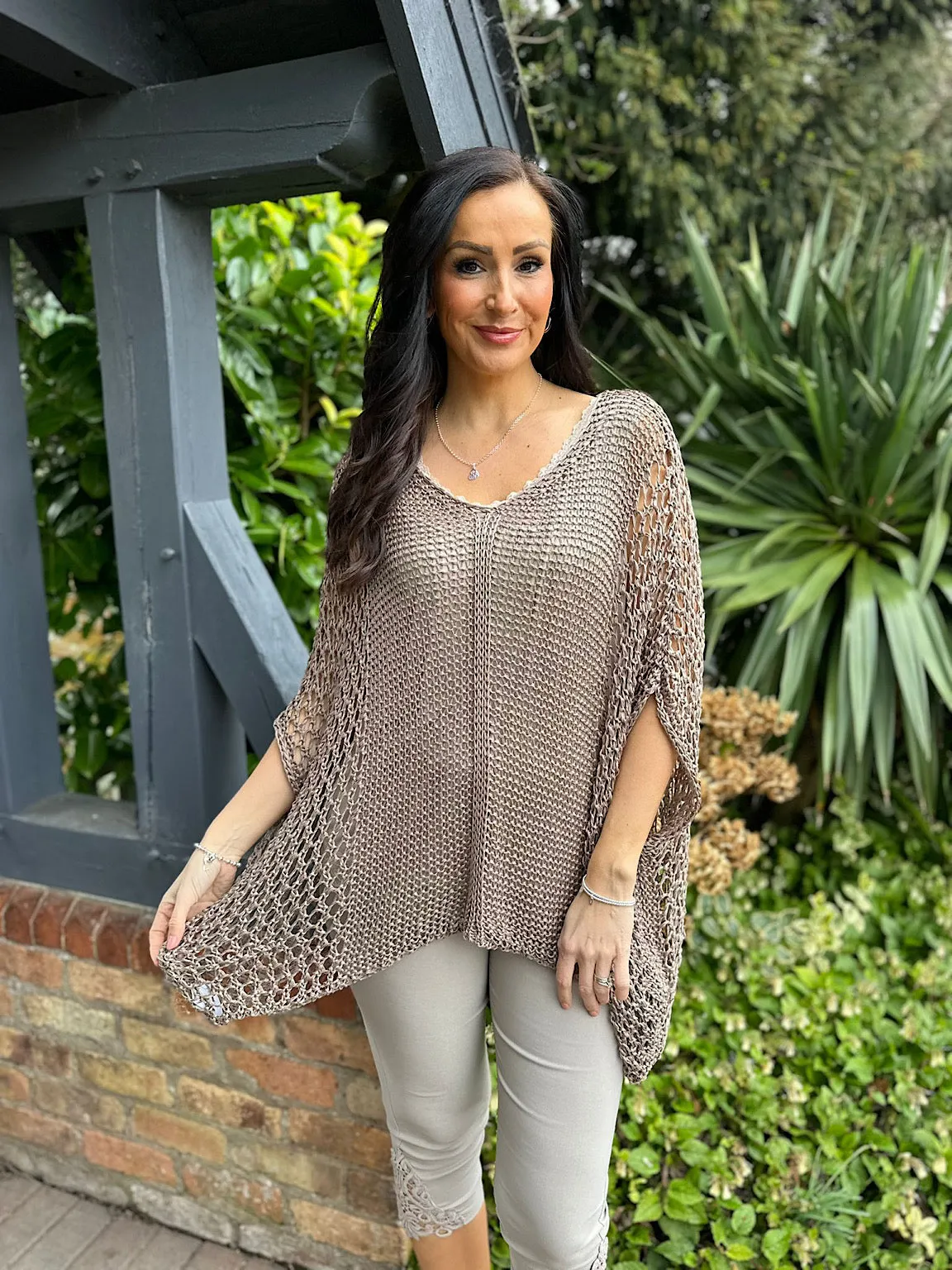 Mocha V Neck Loose Knit Christine