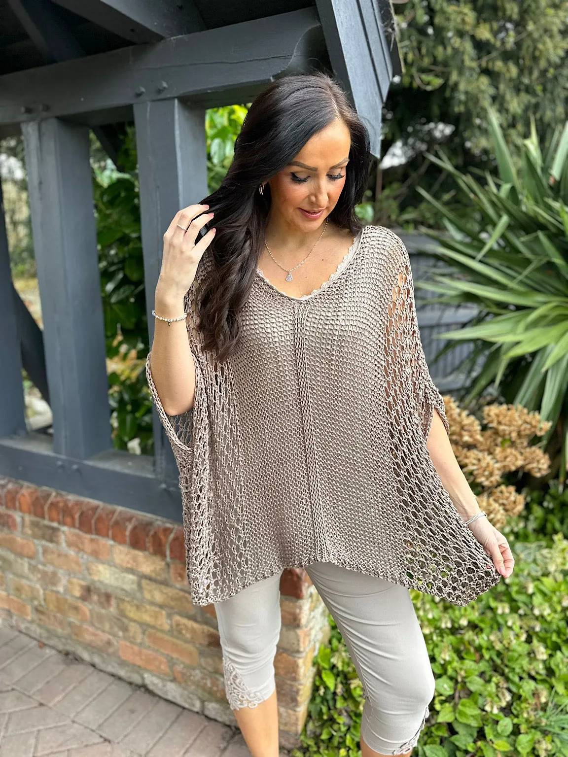 Mocha V Neck Loose Knit Christine