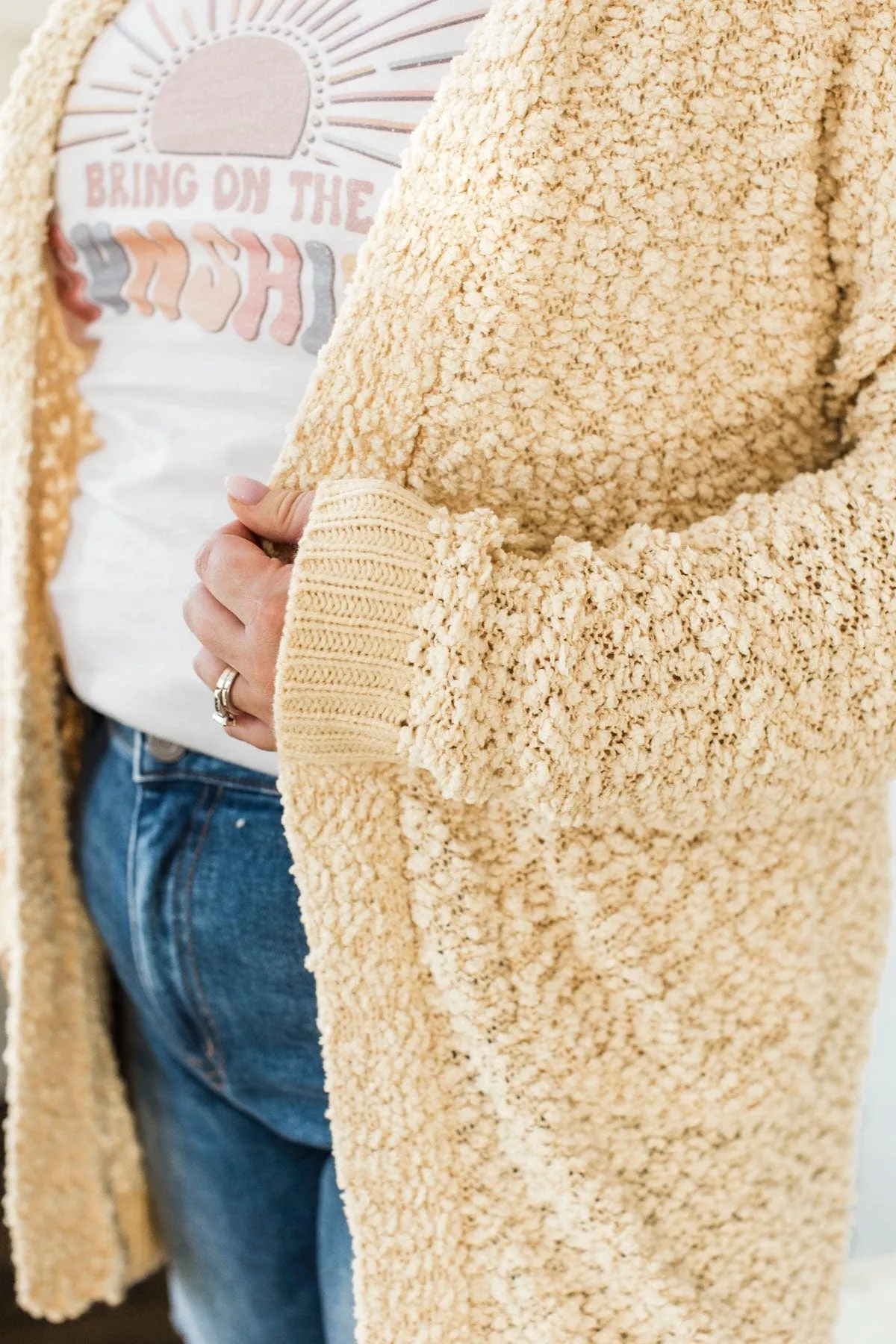 Movie Date Popcorn Knit Cardigan- Pale Yellow