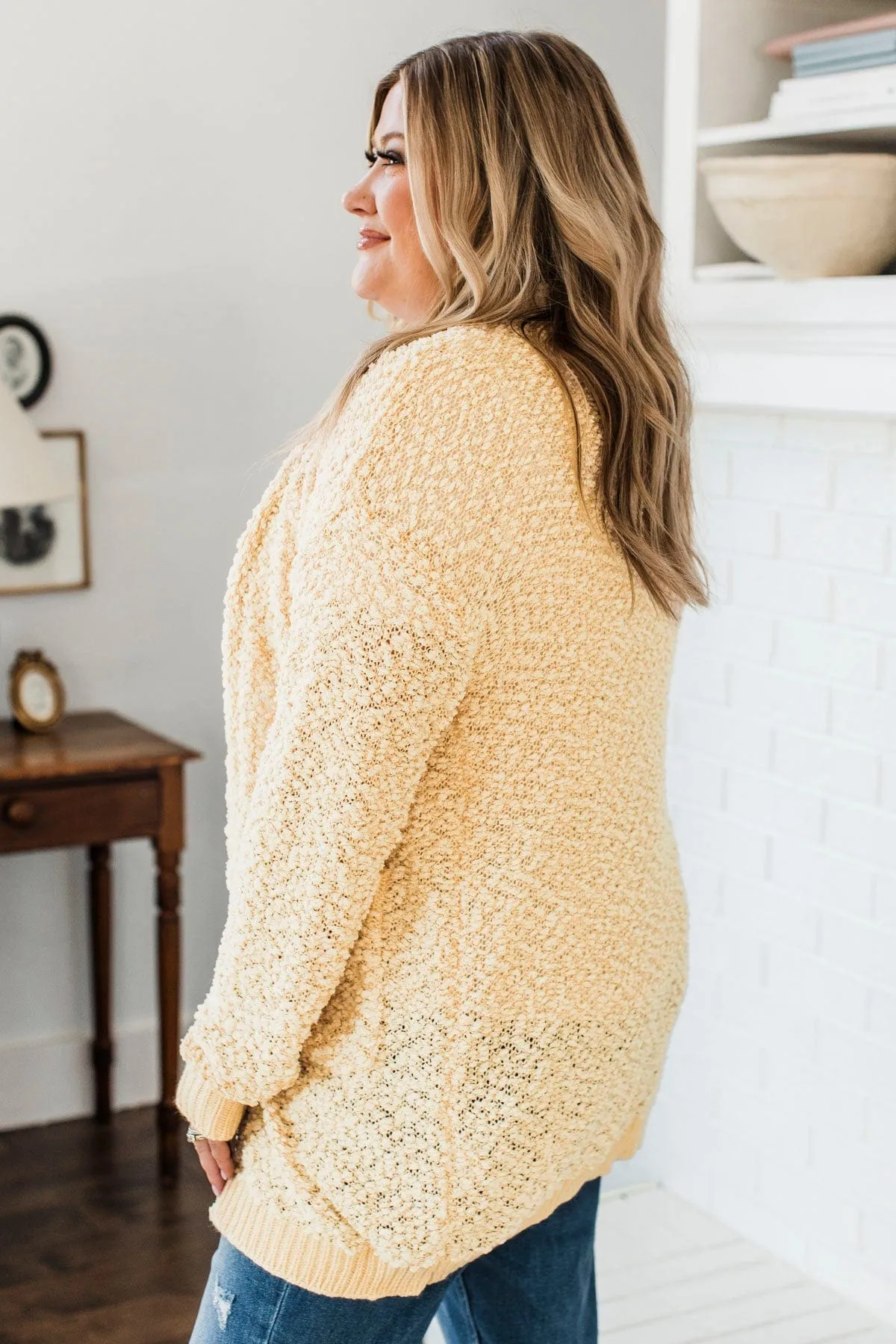 Movie Date Popcorn Knit Cardigan- Pale Yellow