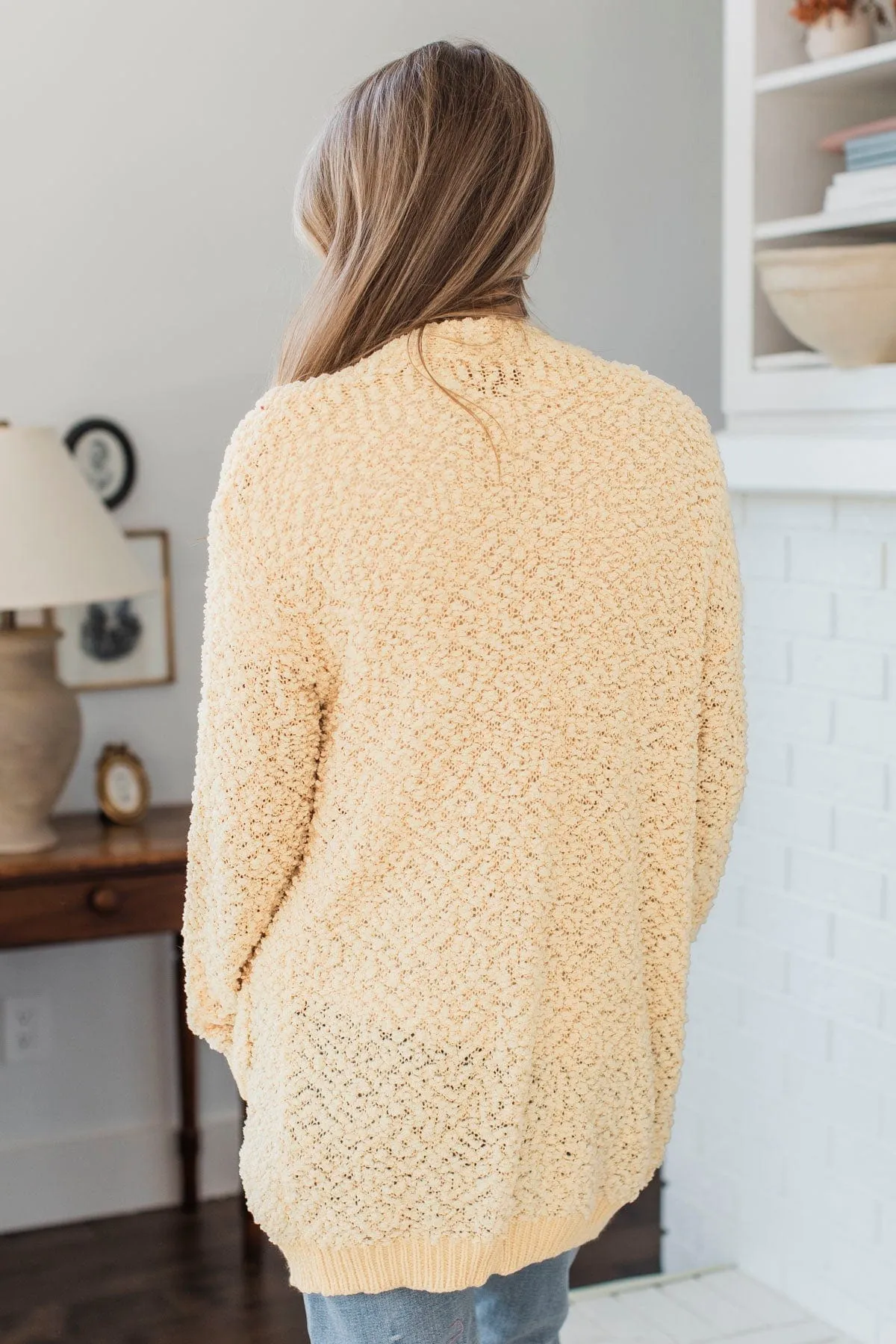 Movie Date Popcorn Knit Cardigan- Pale Yellow