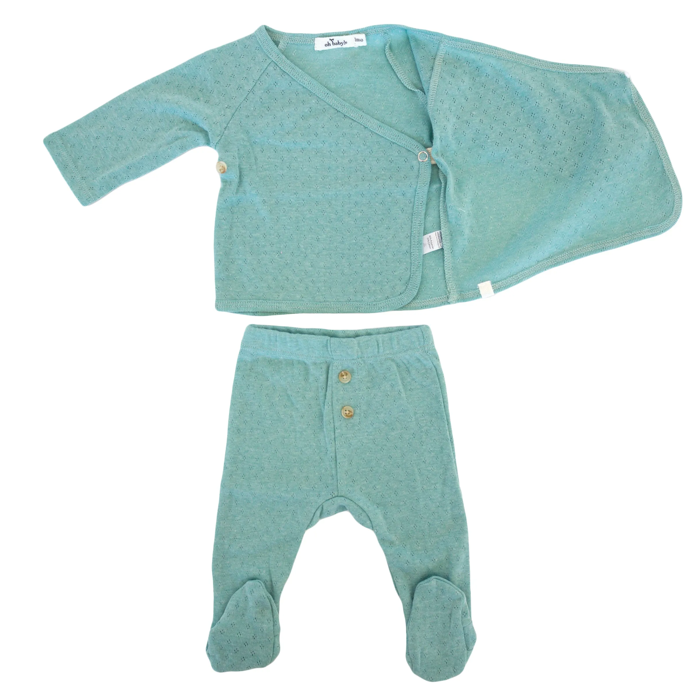 oh baby! Pointelle Kimono Footie Set - Sea Heather