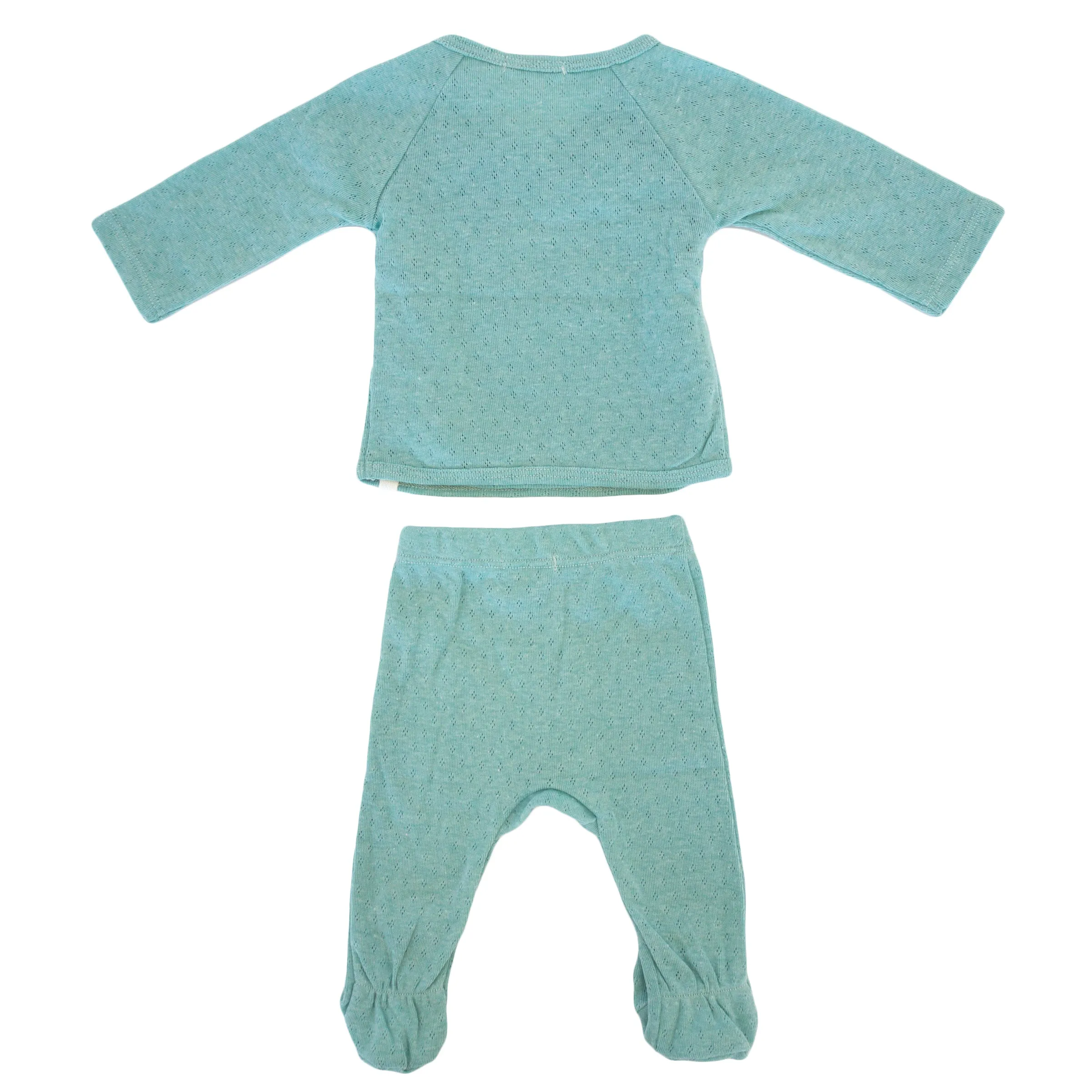 oh baby! Pointelle Kimono Footie Set - Sea Heather