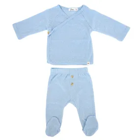 oh baby! Pointelle Kimono Footie Set - Sky Heather