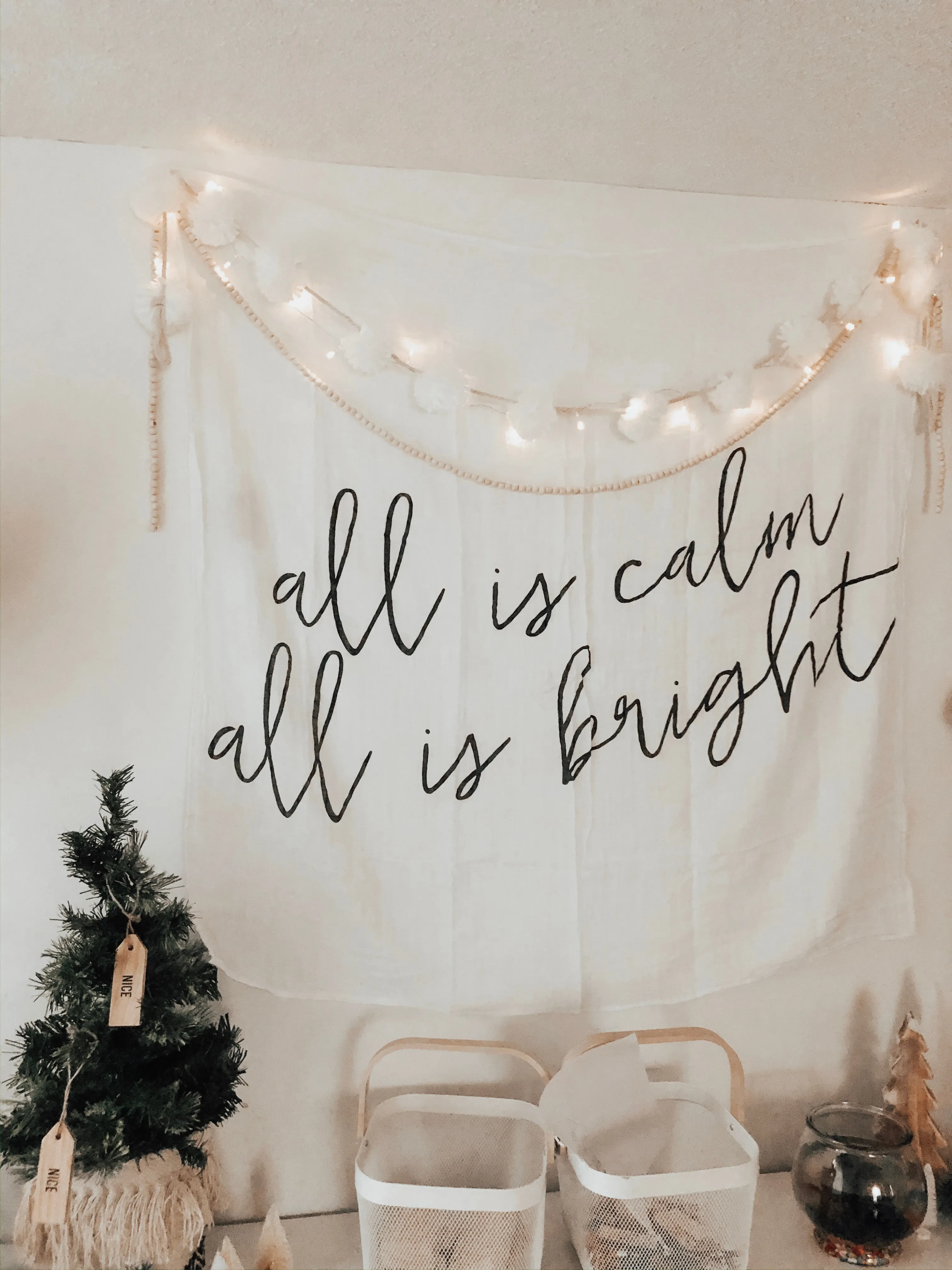 Organic Swaddle + Wall Art -  All is calm all is bright