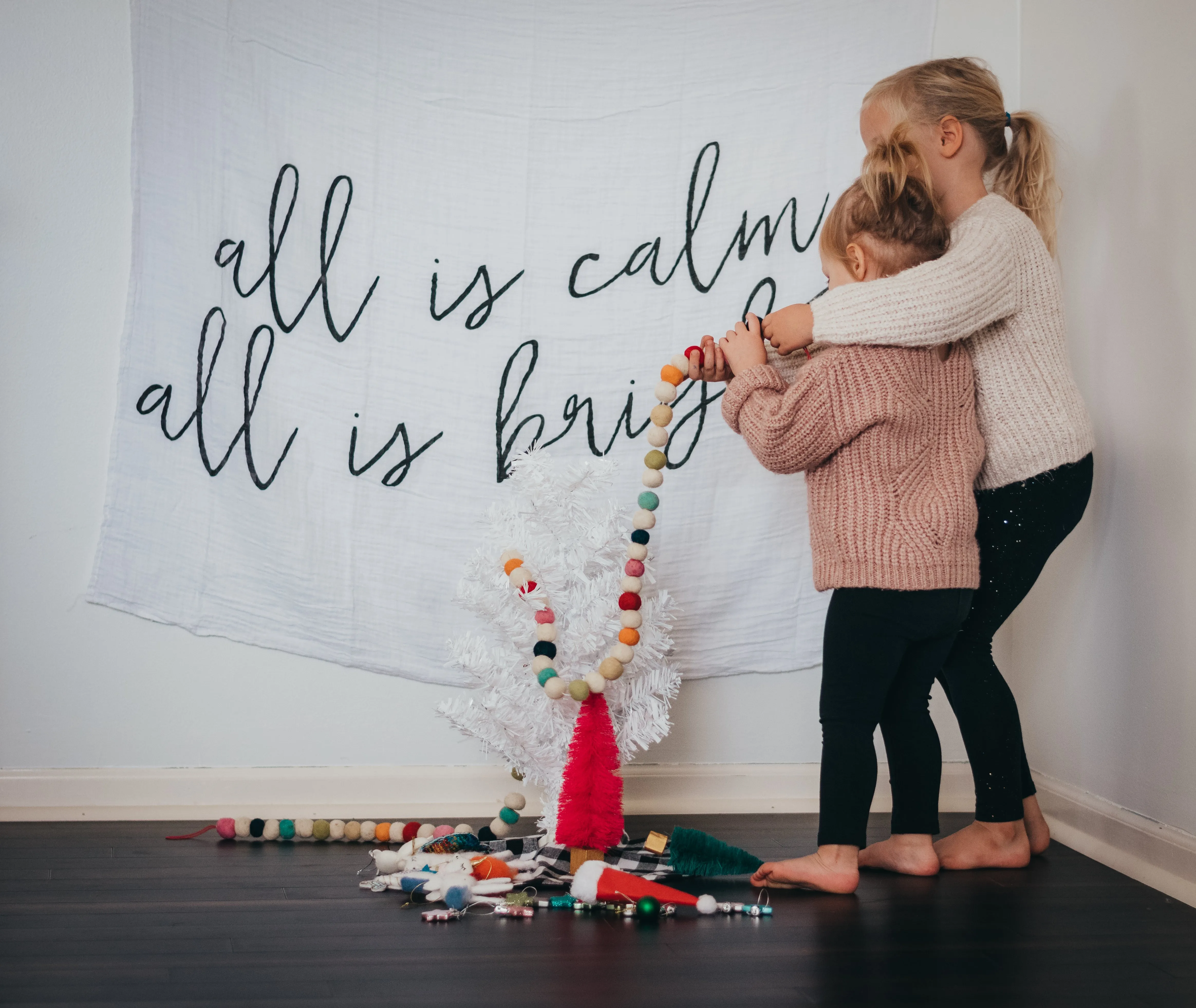 Organic Swaddle + Wall Art -  All is calm all is bright