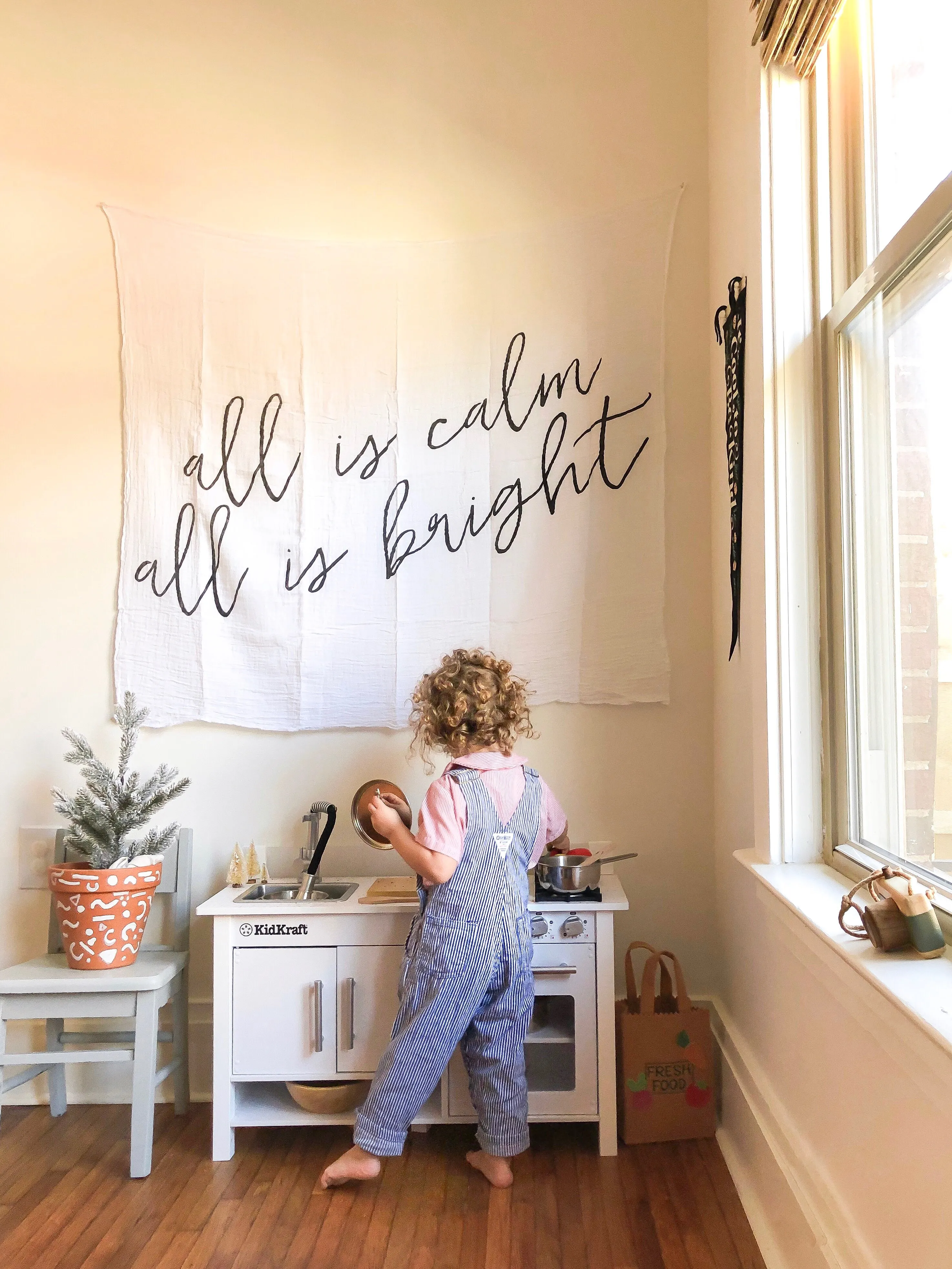 Organic Swaddle + Wall Art -  All is calm all is bright