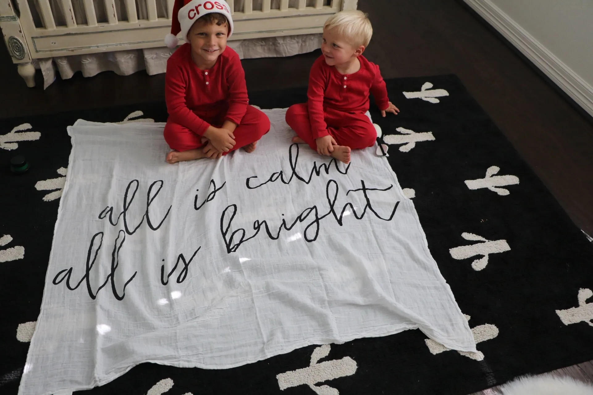 Organic Swaddle + Wall Art -  All is calm all is bright