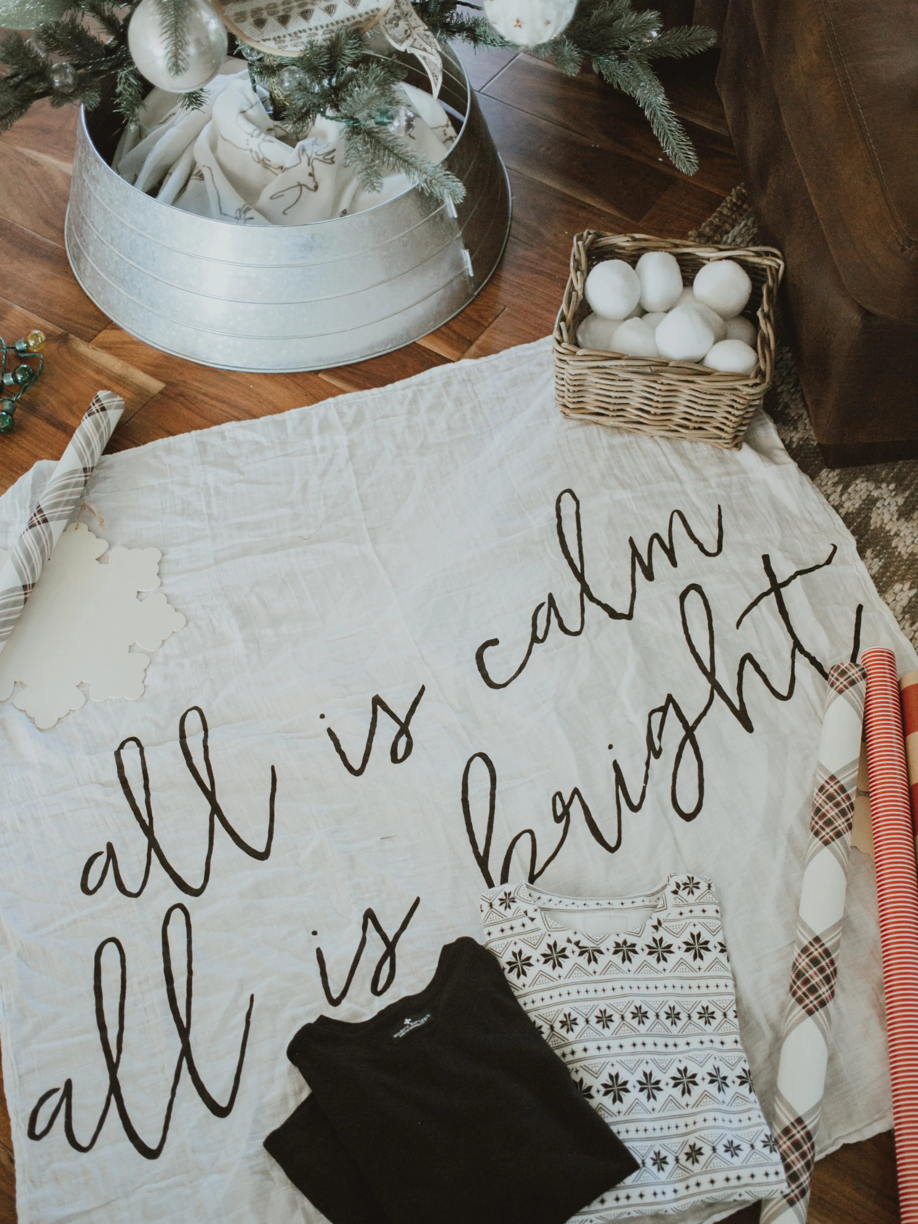 Organic Swaddle + Wall Art -  All is calm all is bright