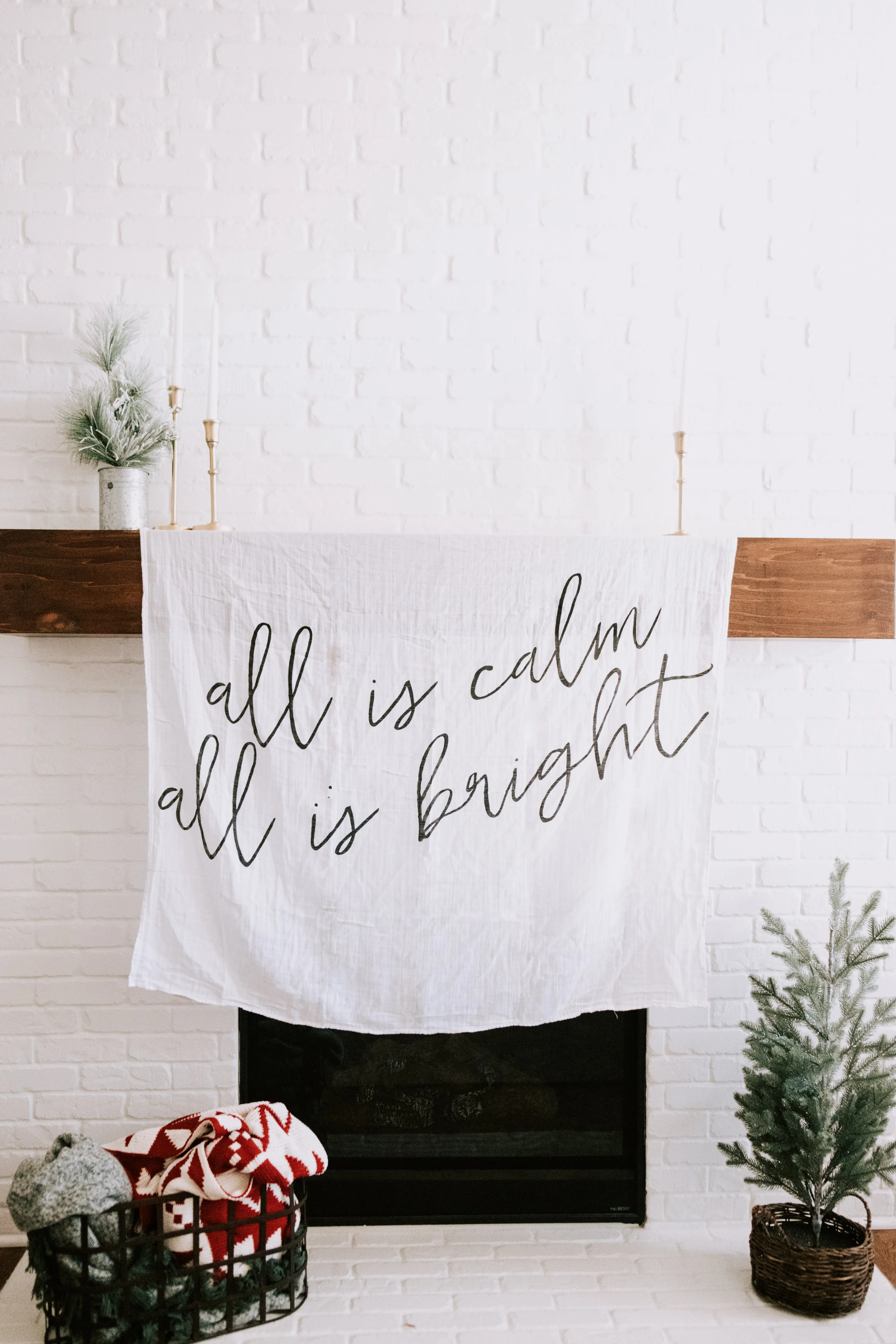 Organic Swaddle + Wall Art -  All is calm all is bright