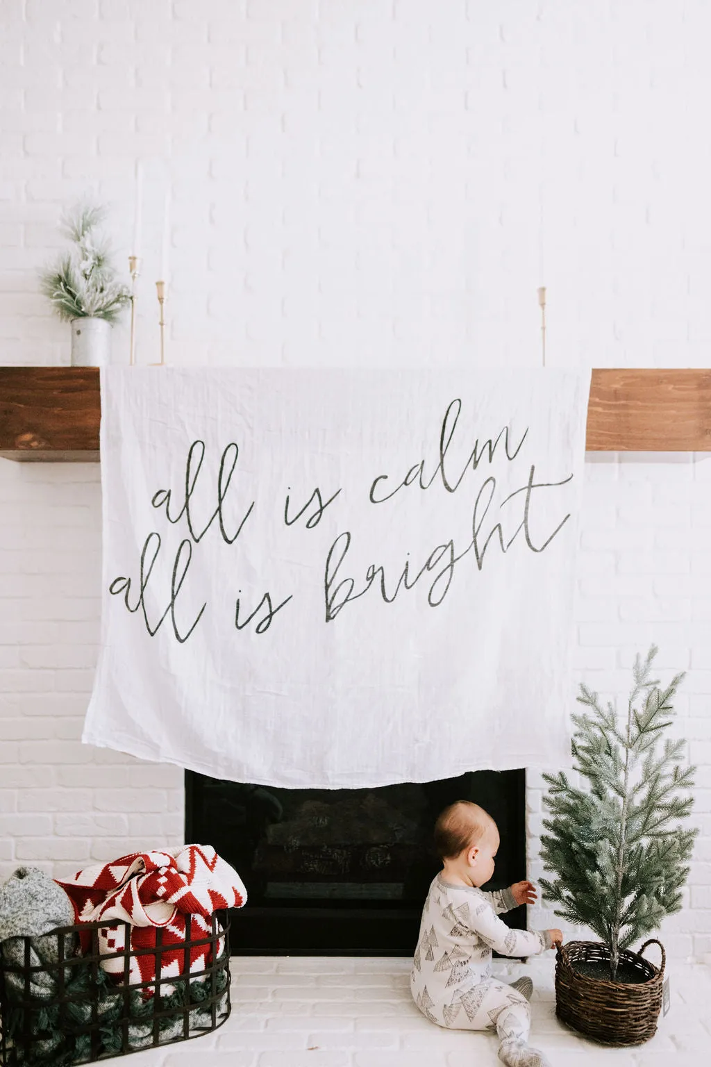 Organic Swaddle + Wall Art -  All is calm all is bright