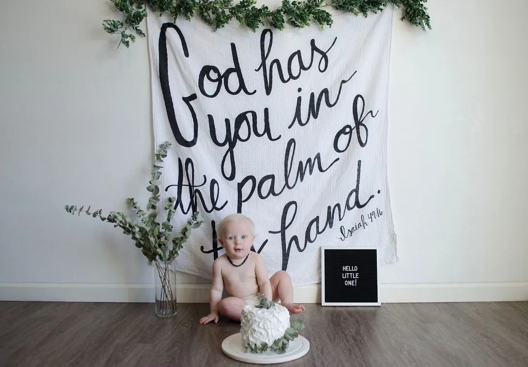 Organic Swaddle + Wall Art - Isaiah 49:16