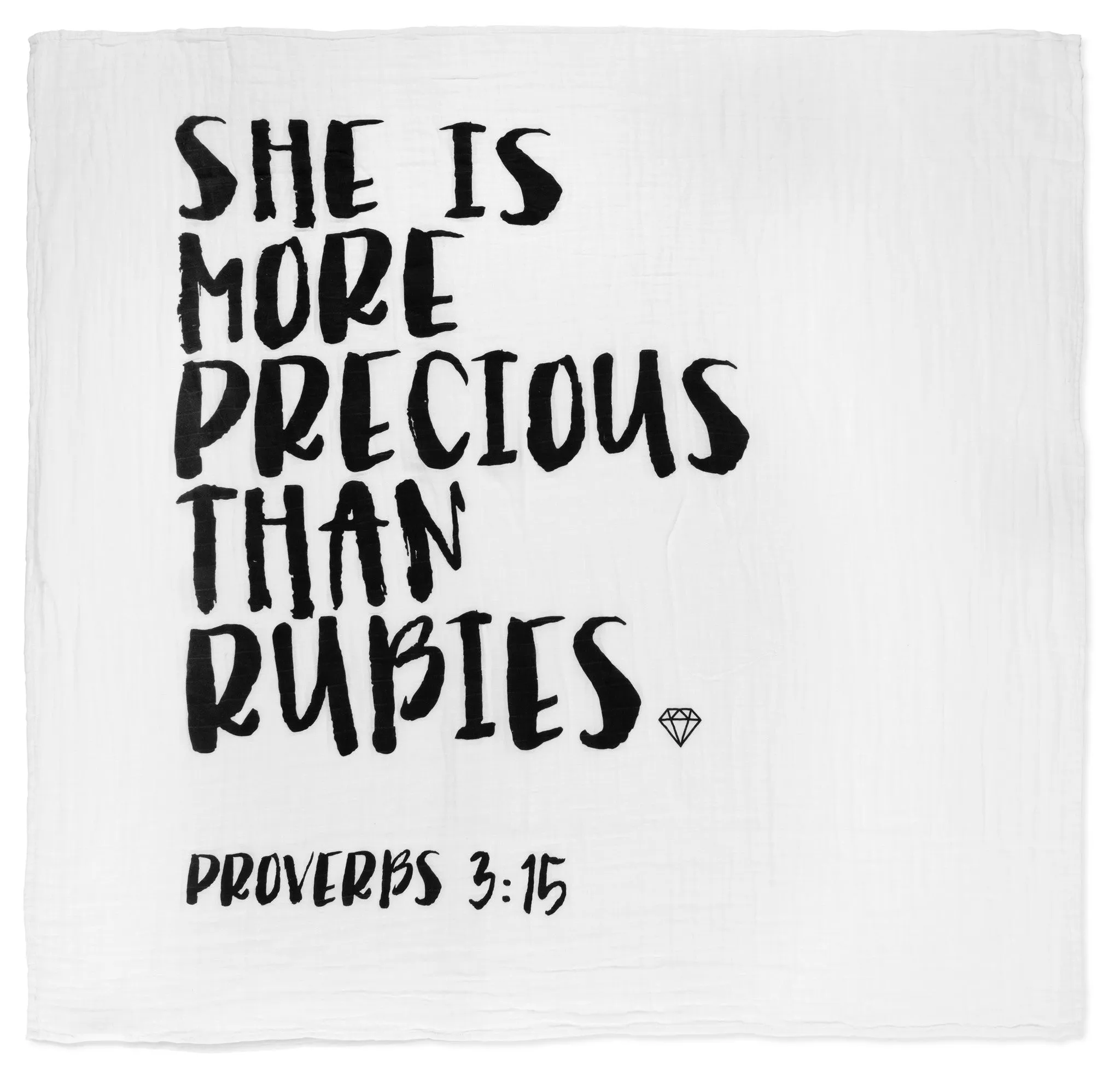 Organic Swaddle + Wall Art - Proverbs 3:15 She is more precious than rubies.