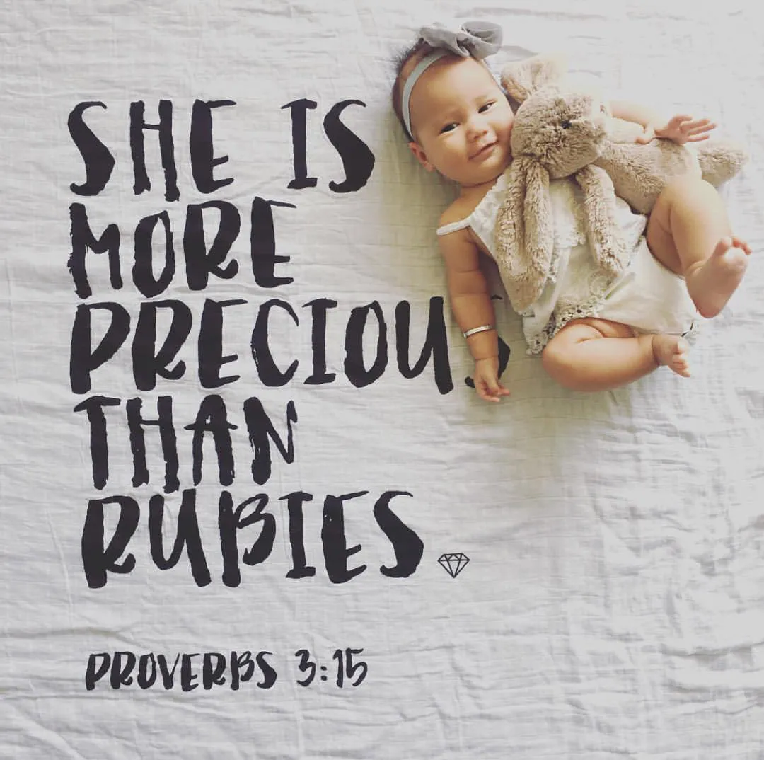 Organic Swaddle + Wall Art - Proverbs 3:15 She is more precious than rubies.