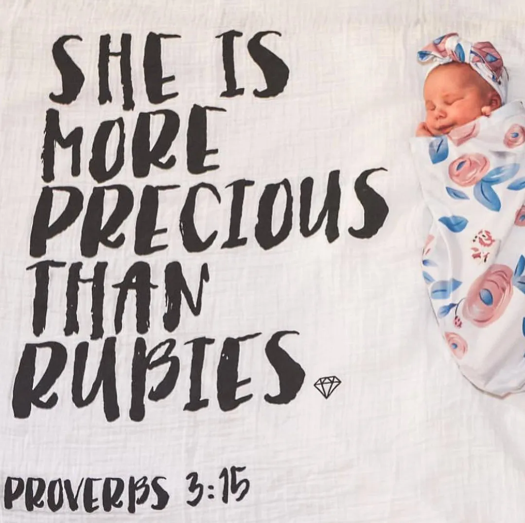 Organic Swaddle + Wall Art - Proverbs 3:15 She is more precious than rubies.