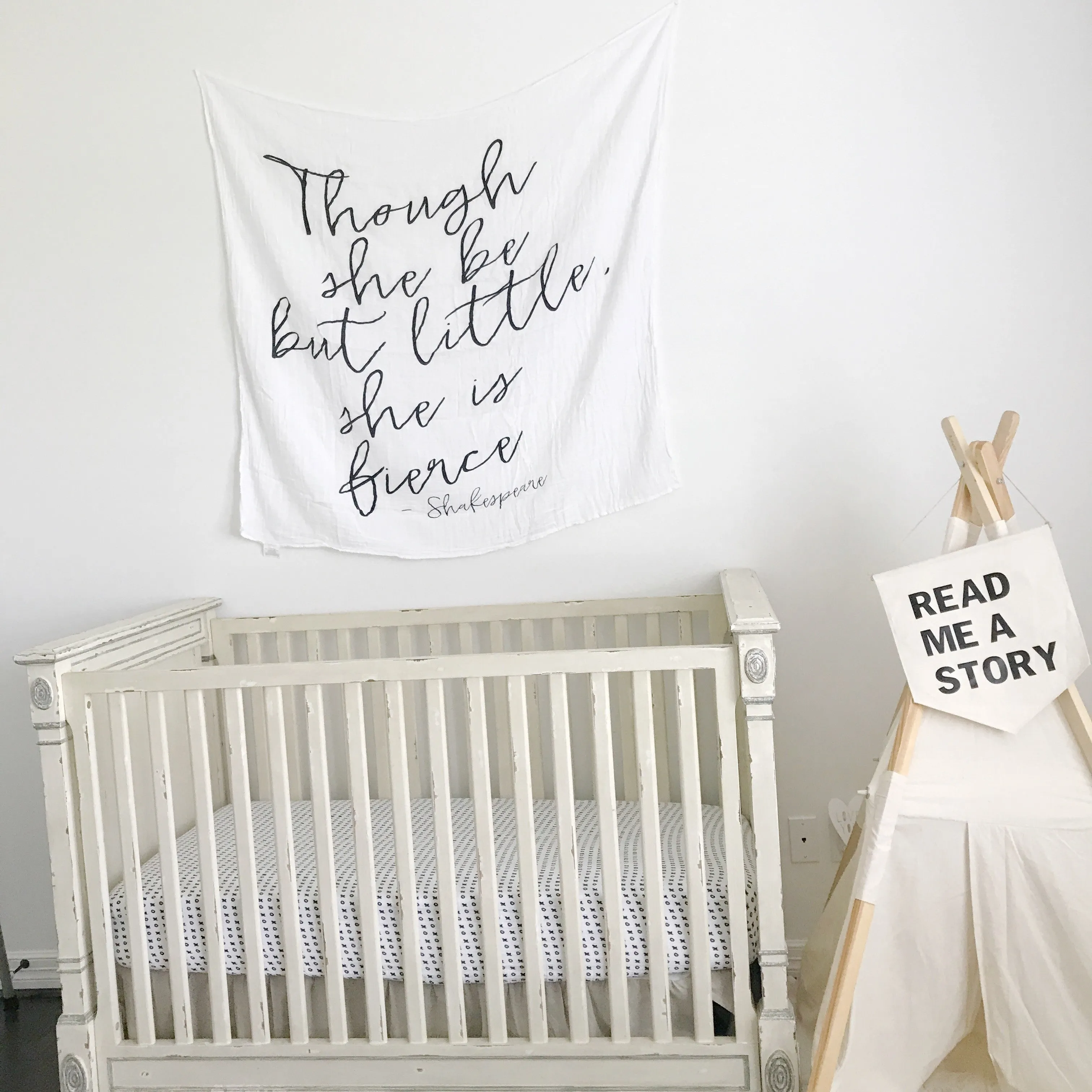 Organic Swaddle + Wall Art - Though she be but little, she is fierce. Shakespeare