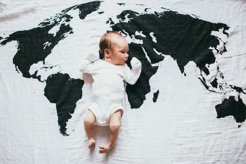 Organic Swaddle + Wall Art -  WORLD MAP