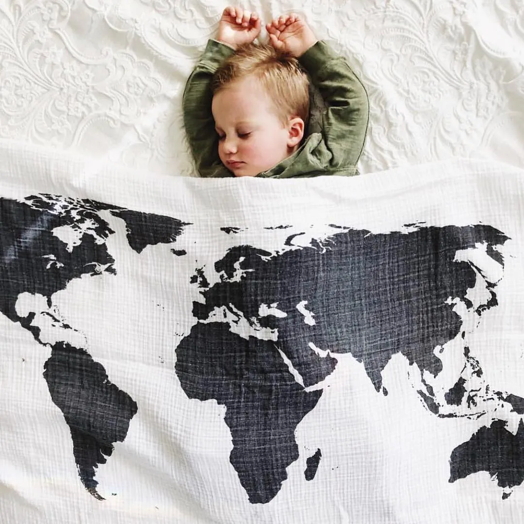 Organic Swaddle + Wall Art -  WORLD MAP