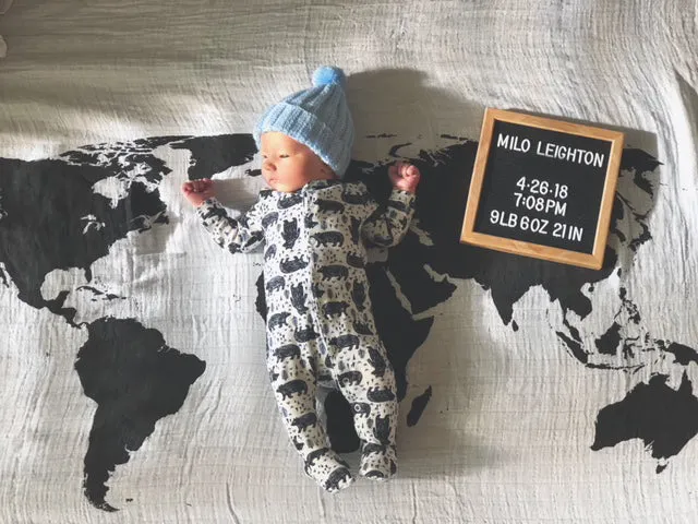 Organic Swaddle + Wall Art -  WORLD MAP