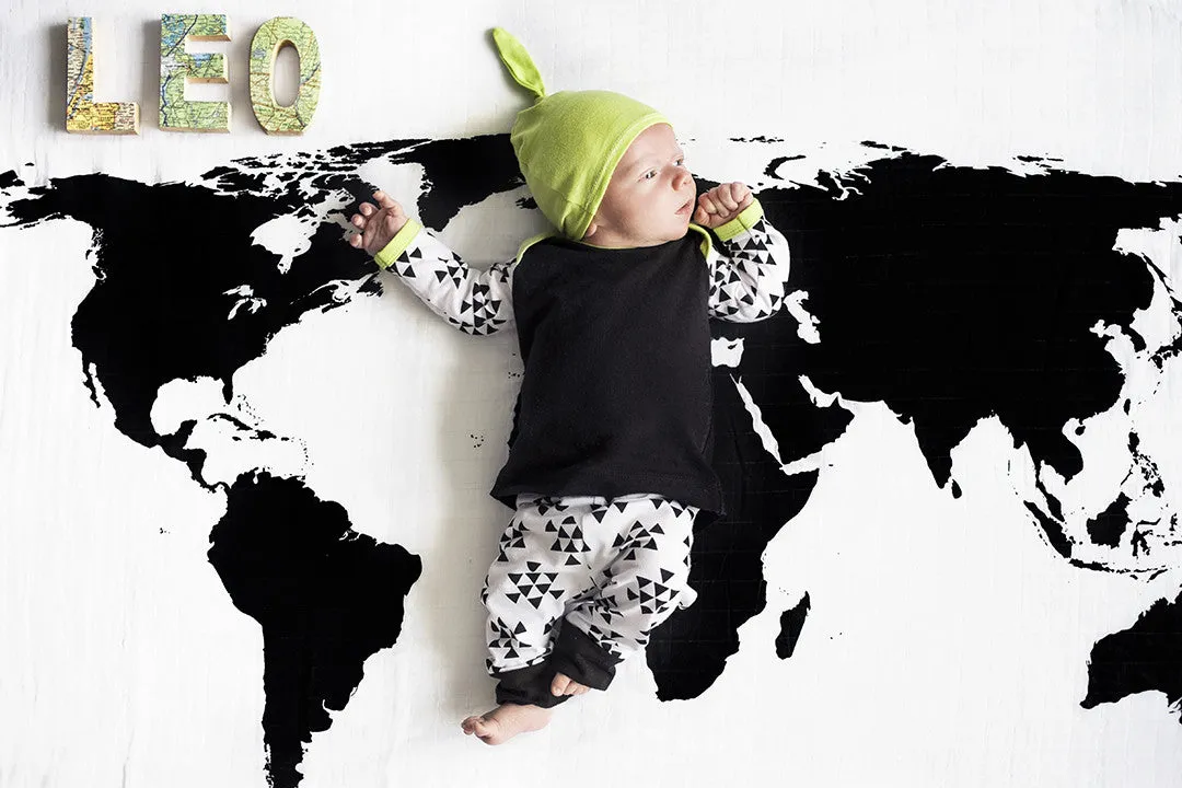 Organic Swaddle + Wall Art -  WORLD MAP