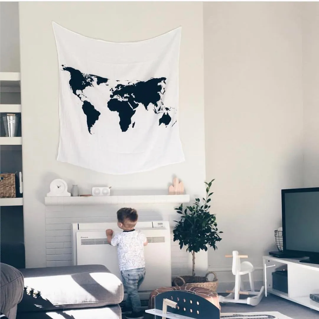 Organic Swaddle + Wall Art -  WORLD MAP