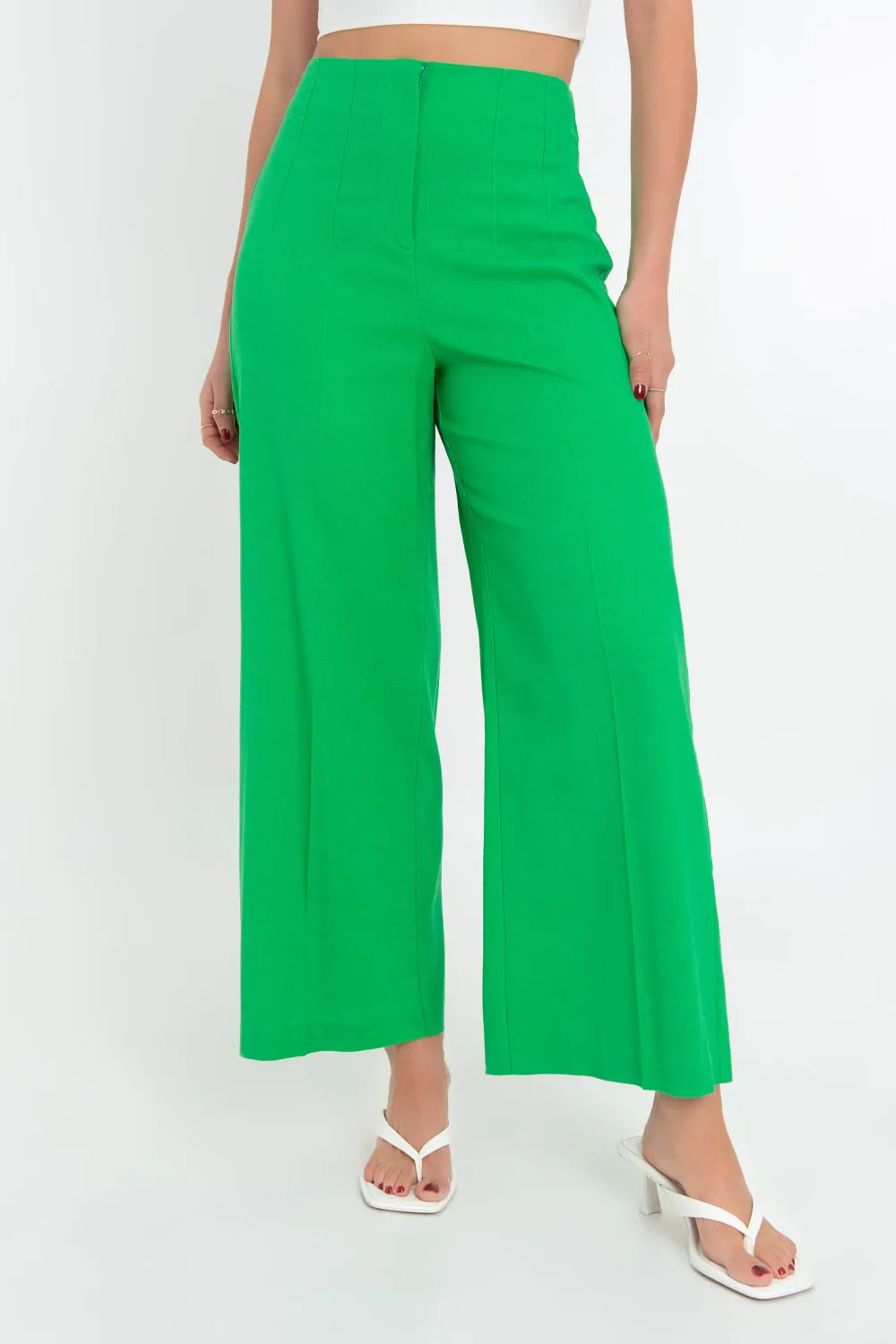 Pantalon fit culotte de lino con pinzas